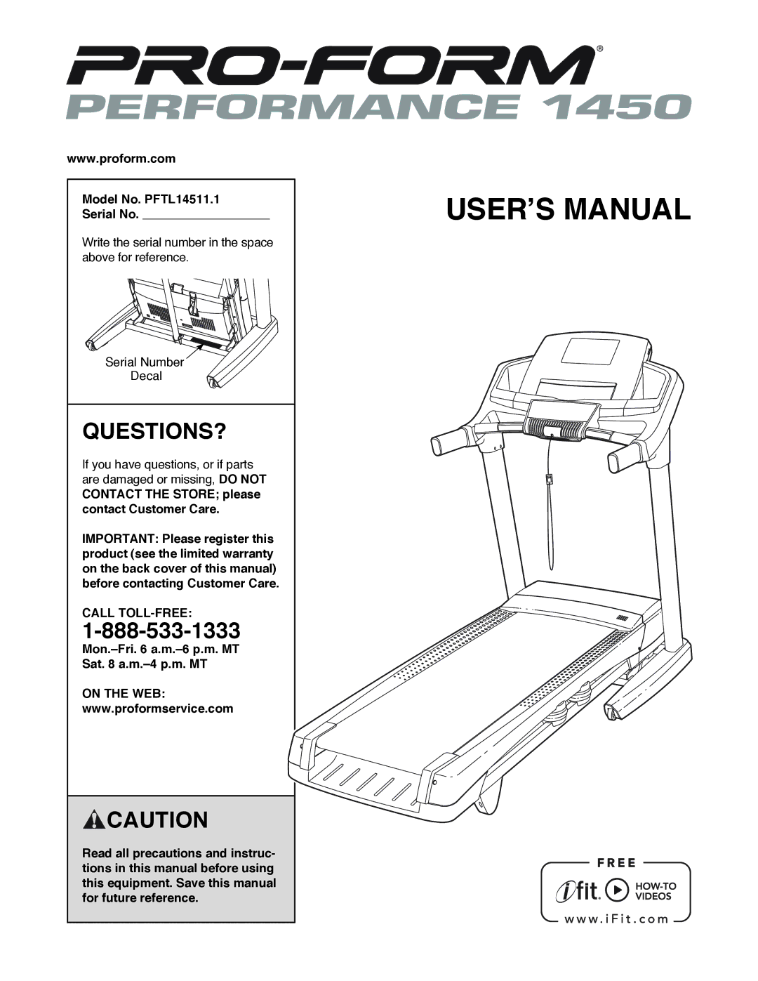 ProForm user manual Questions?, Model No. PFTL14511.1 Serial No, Call TOLL-FREE, On the WEB 