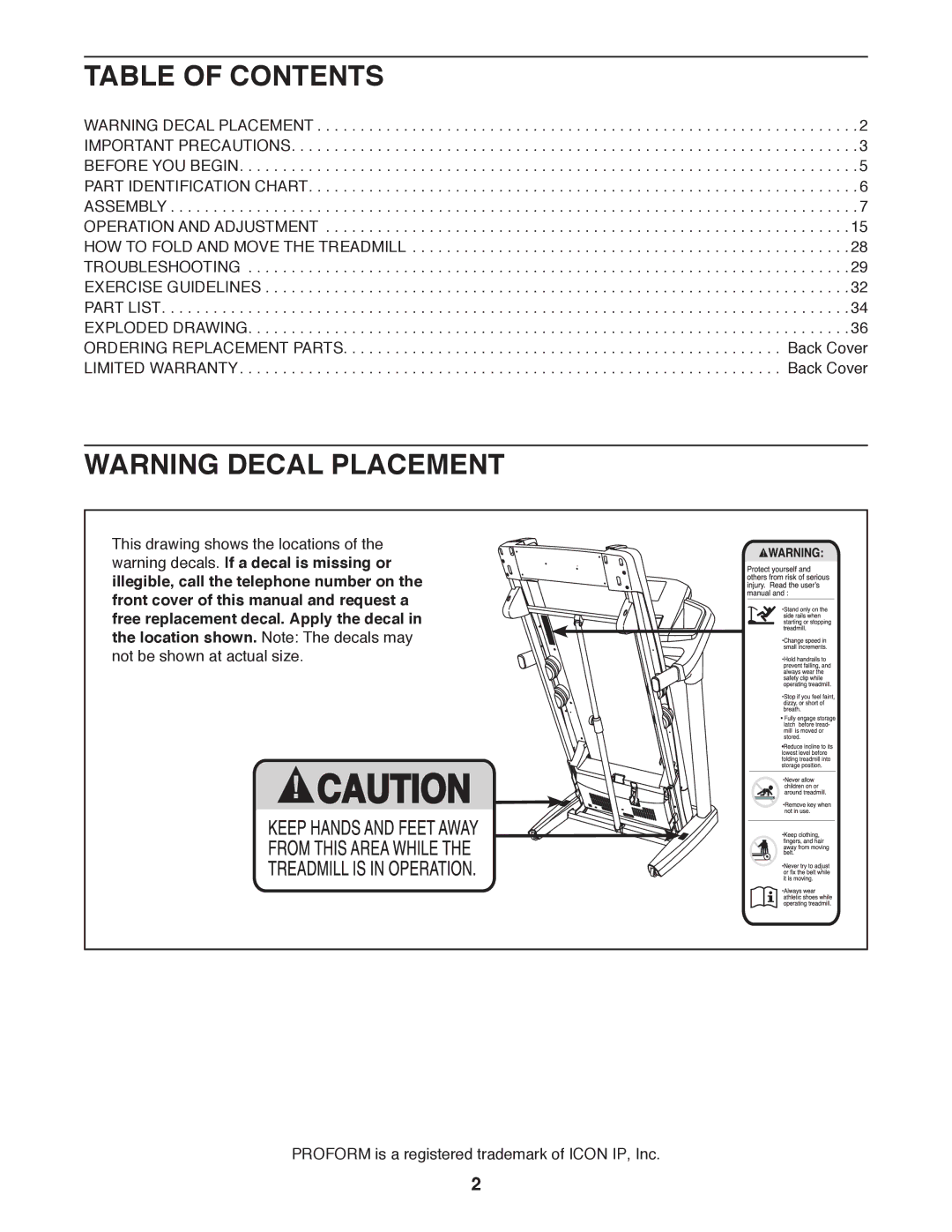 ProForm PFTL14511.1 user manual Table of Contents 