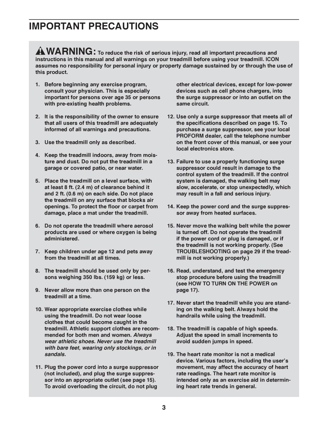 ProForm PFTL14511.1 user manual Important Precautions 