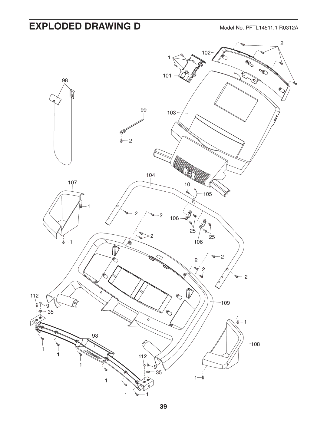 ProForm PFTL14511.1 user manual Exploded Drawing D 