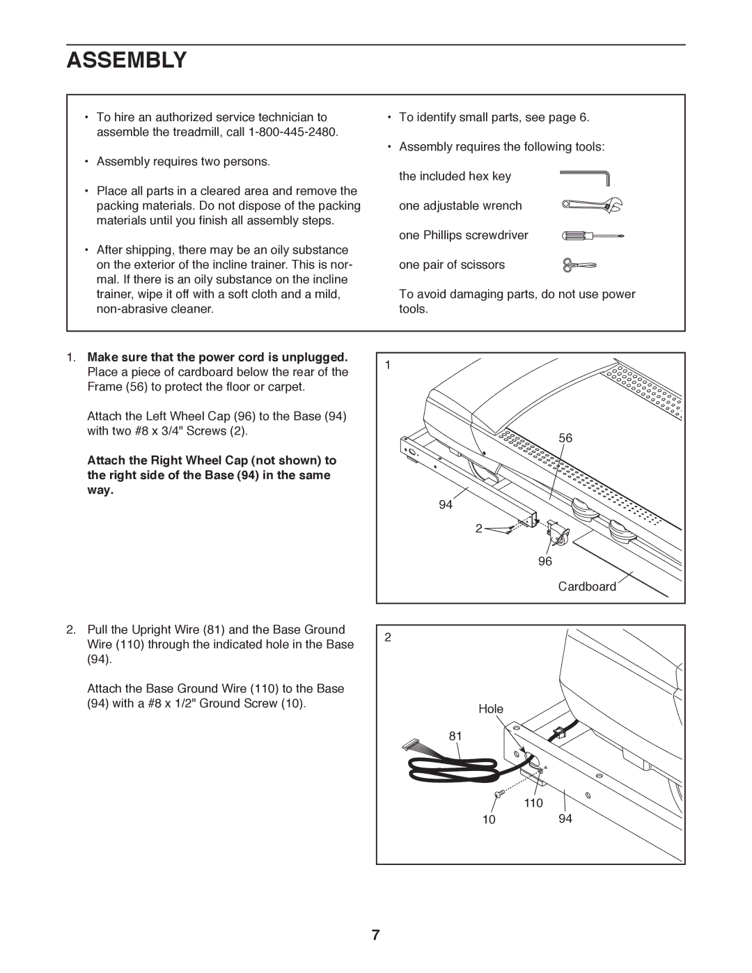 ProForm PFTL14511.1 user manual Assembly, Make sure that the power cord is unplugged 