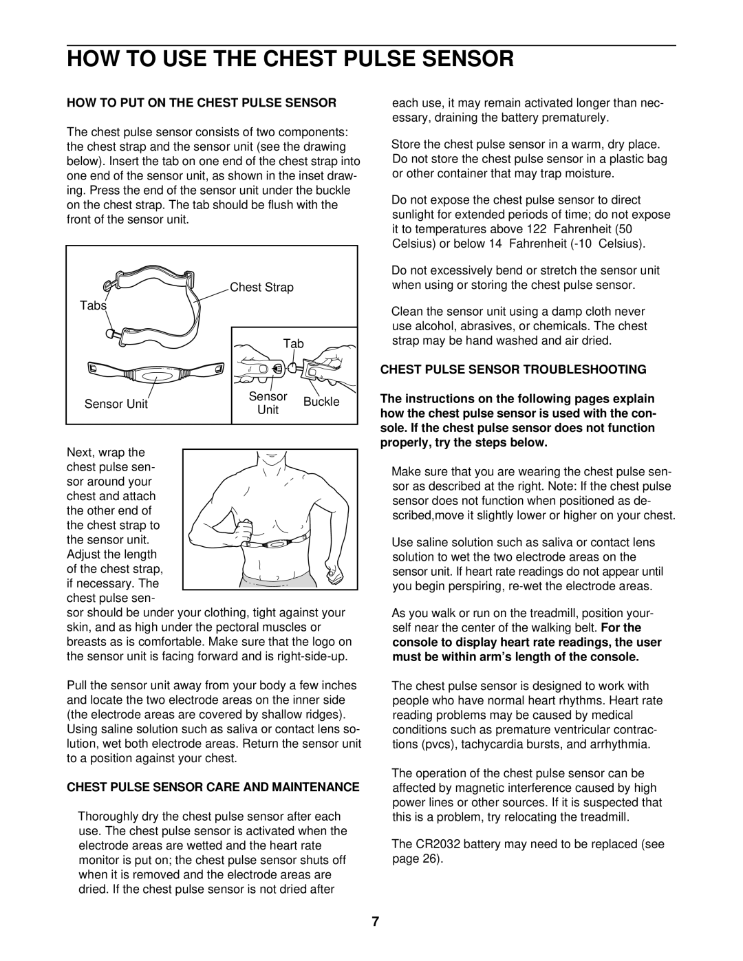ProForm PFTL14920 user manual HOW to USE the Chest Pulse Sensor, HOW to PUT on the Chest Pulse Sensor 