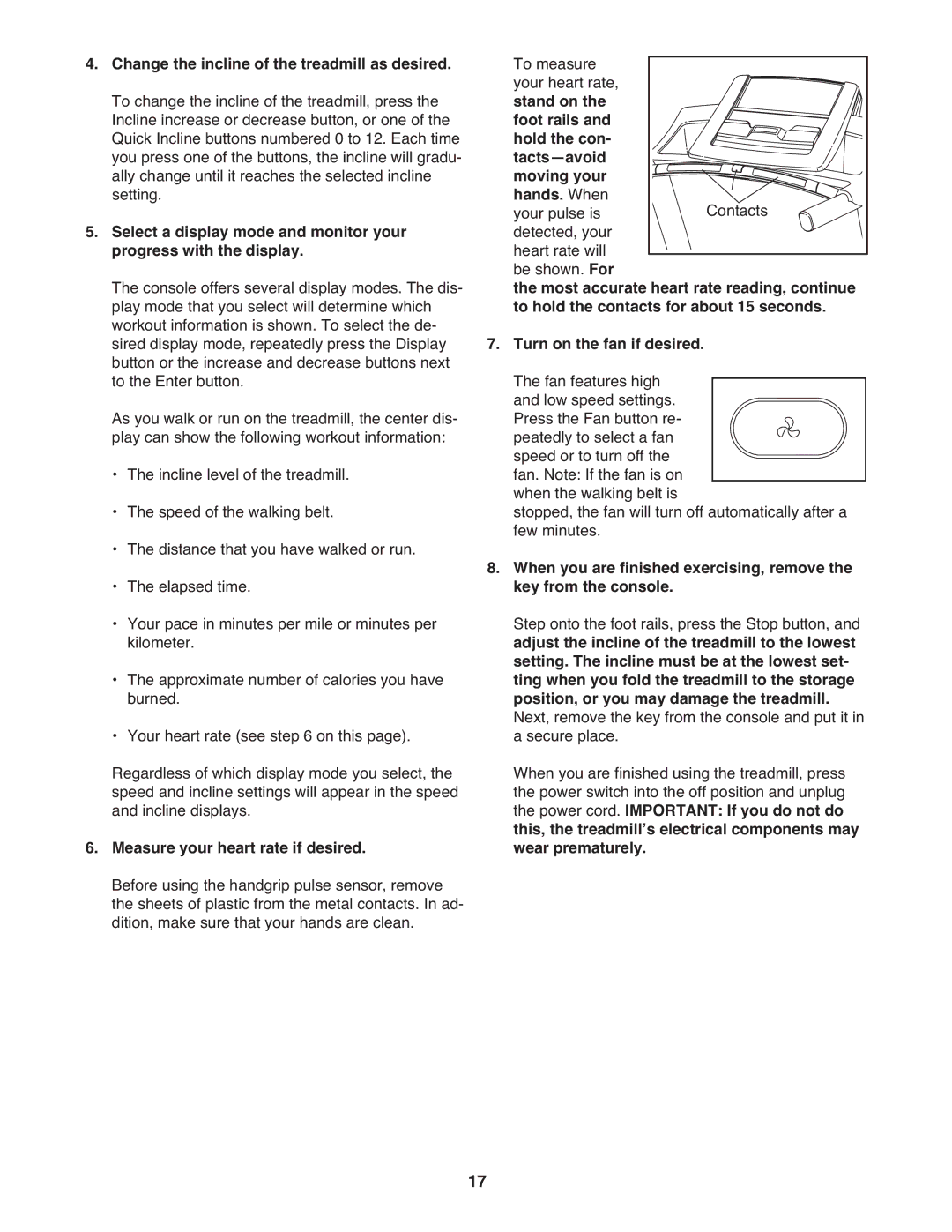 ProForm PFTL15610.0 warranty Measure your heart rate if desired 