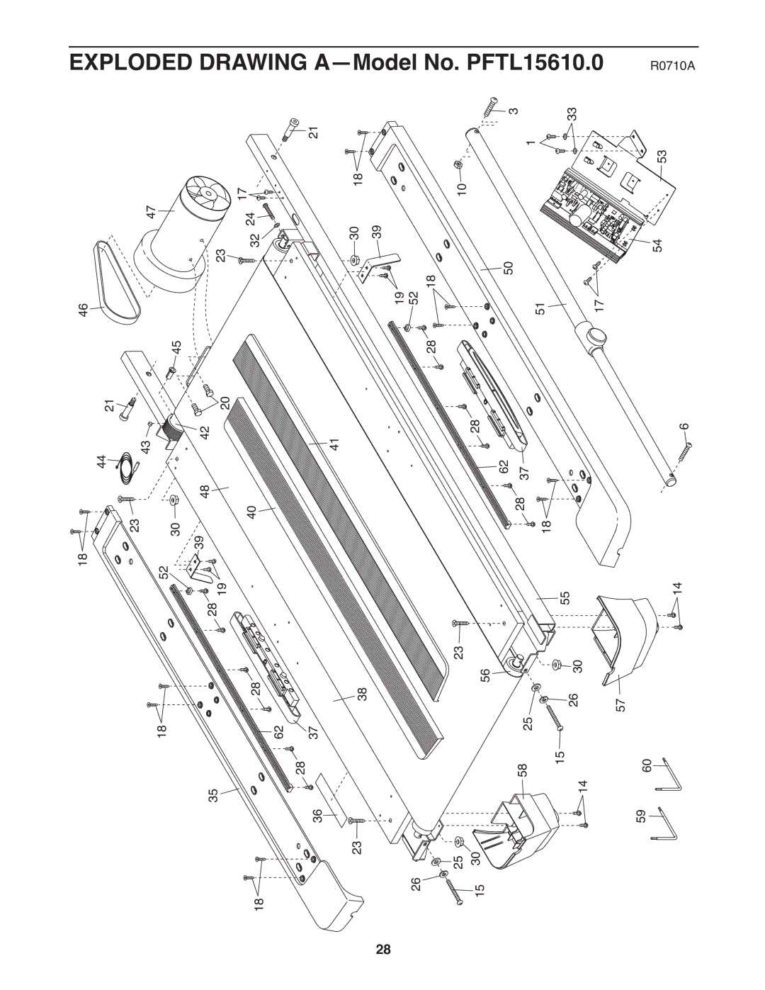 ProForm warranty Exploded Drawing A-Model No. PFTL15610.0 R0710A 