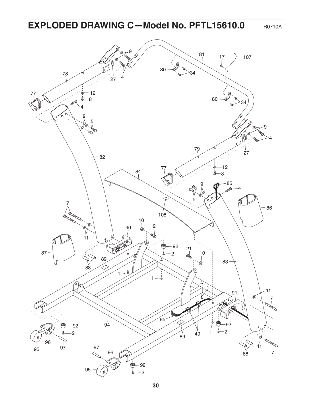 ProForm warranty Exploded Drawing C-Model No. PFTL15610.0 R0710A 