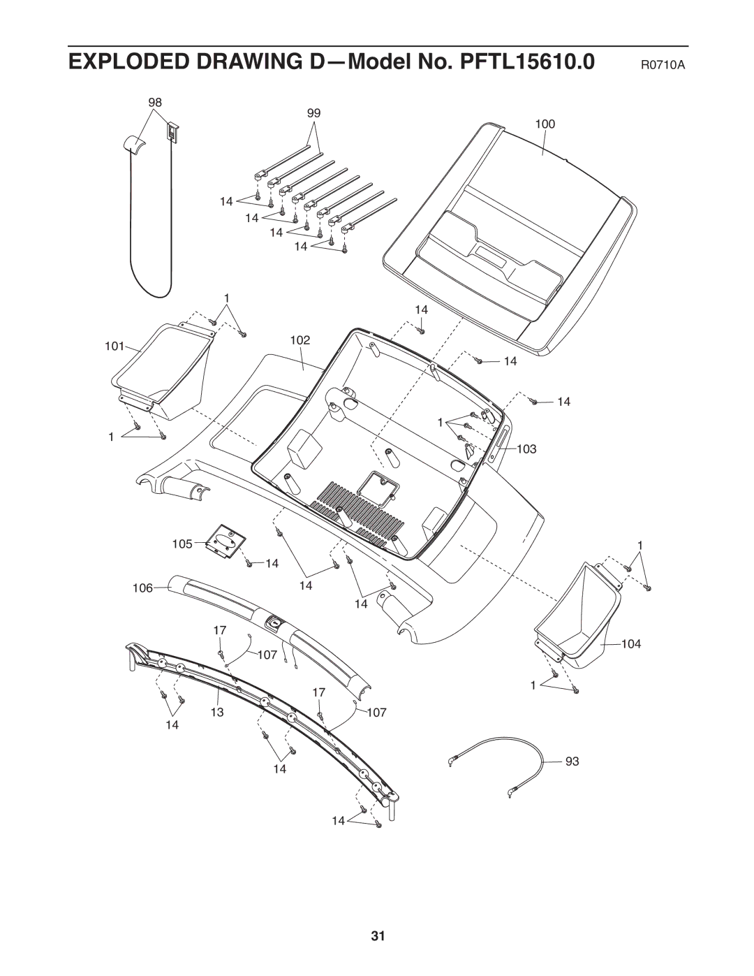 ProForm warranty Exploded Drawing D-Model No. PFTL15610.0 R0710A 