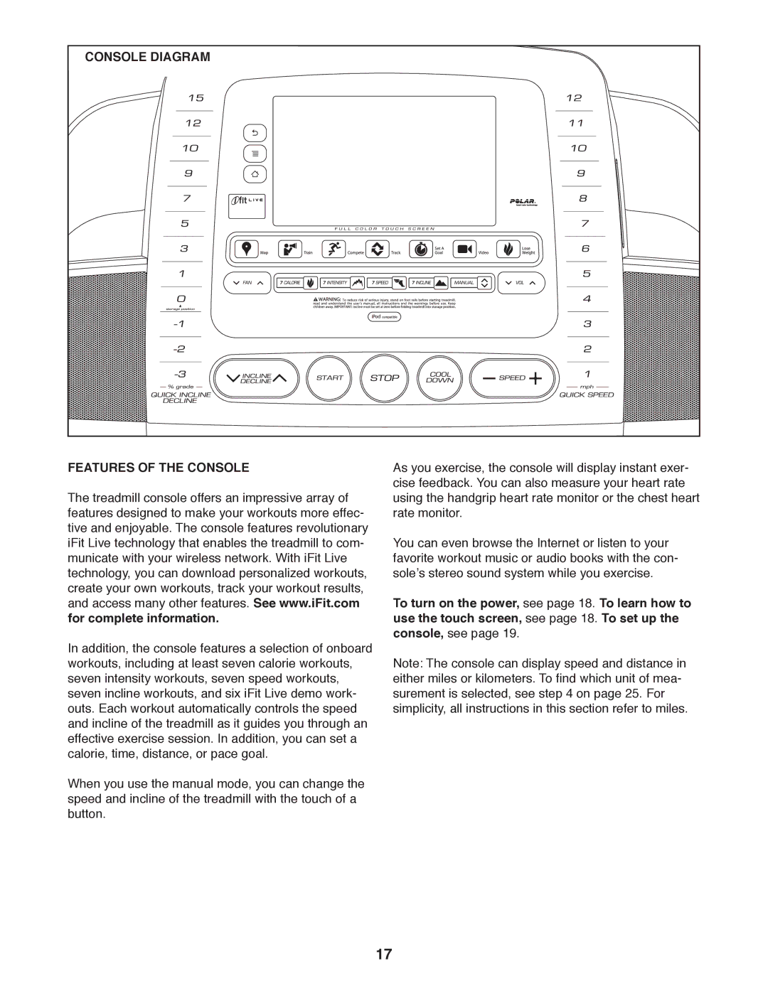 ProForm PFTL16011.0 user manual Console Diagram, Features of the Console 