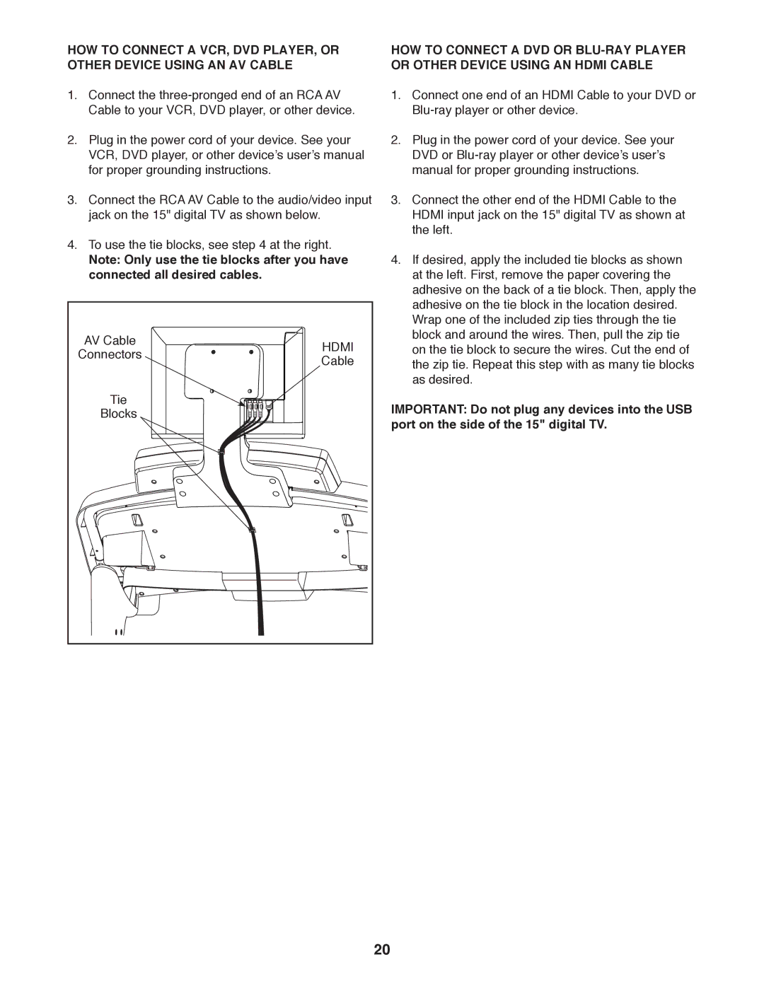 ProForm PFTL20511.0 user manual Hdmi 