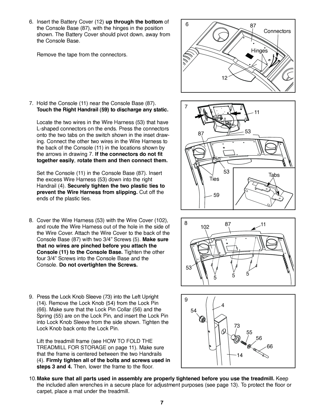 ProForm PFTL29020 user manual Touch the Right Handrail 59 to discharge any static 