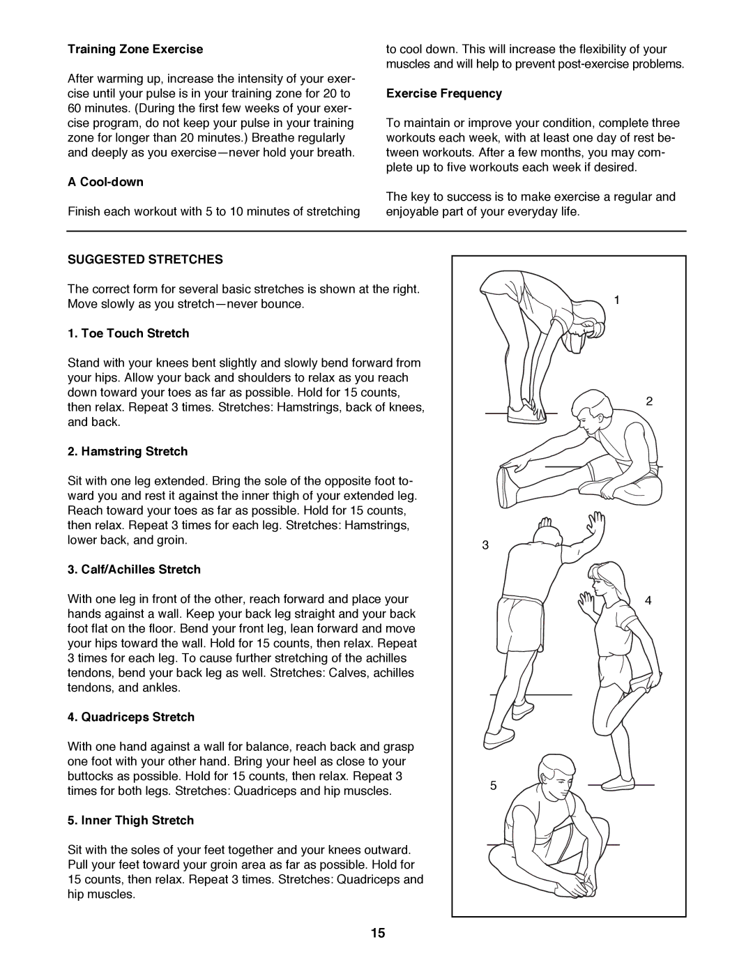 ProForm PFTL29100 user manual Suggested Stretches 