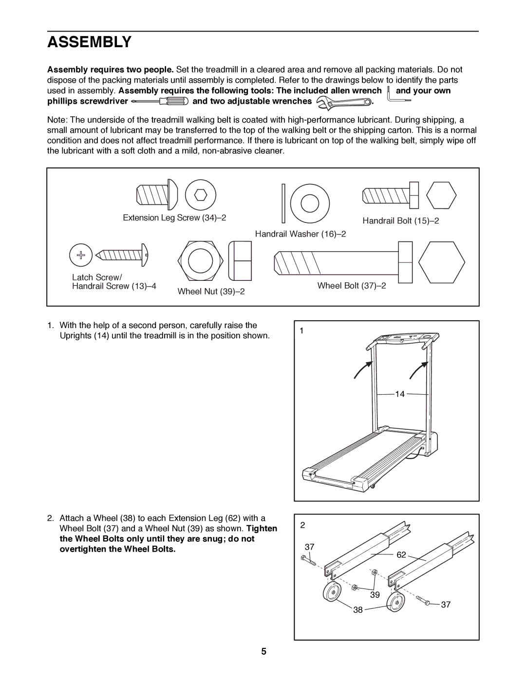 ProForm PFTL29100 user manual Assembly, Phillips screwdriver and two adjustable wrenches 