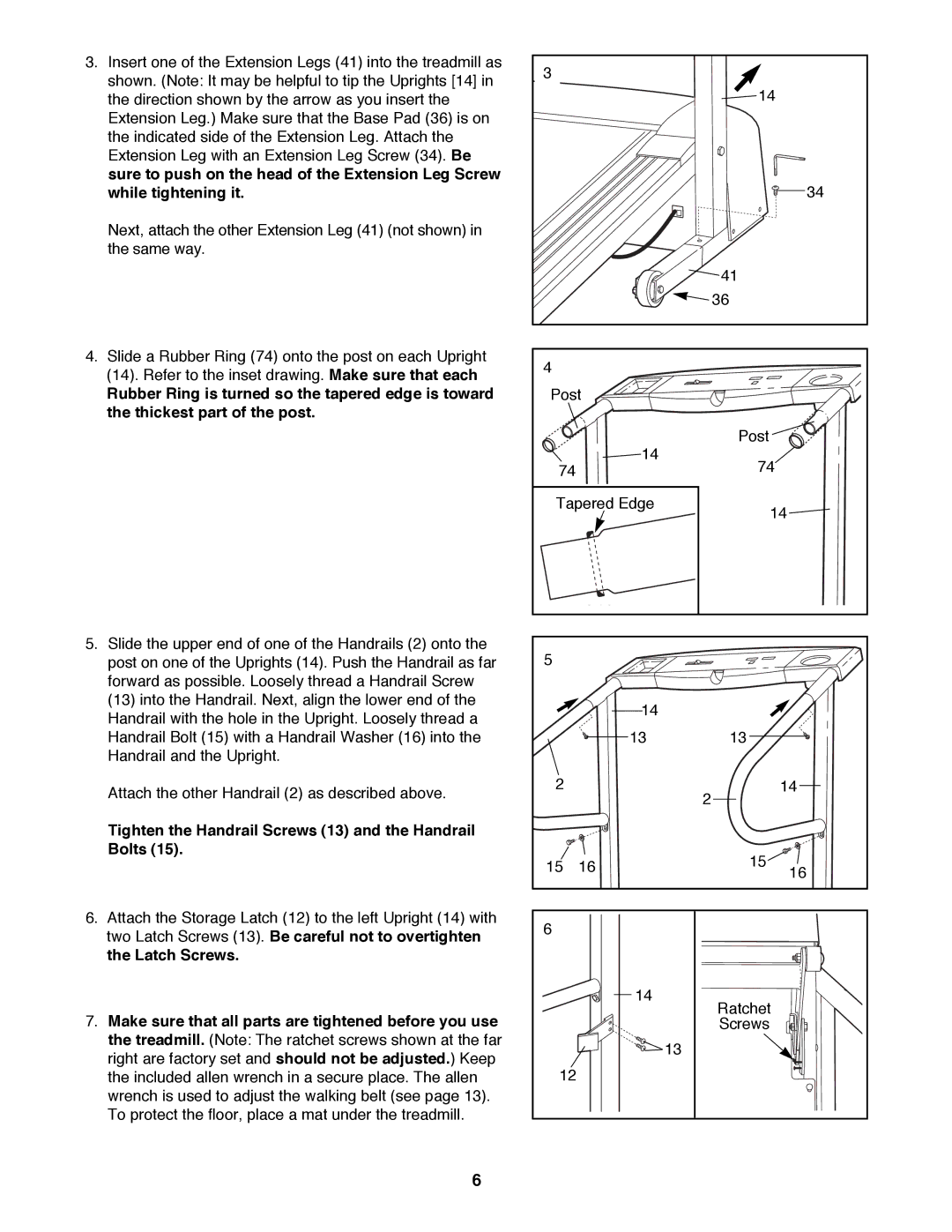 ProForm PFTL29100 user manual Tighten the Handrail Screws 13 and the Handrail Bolts 