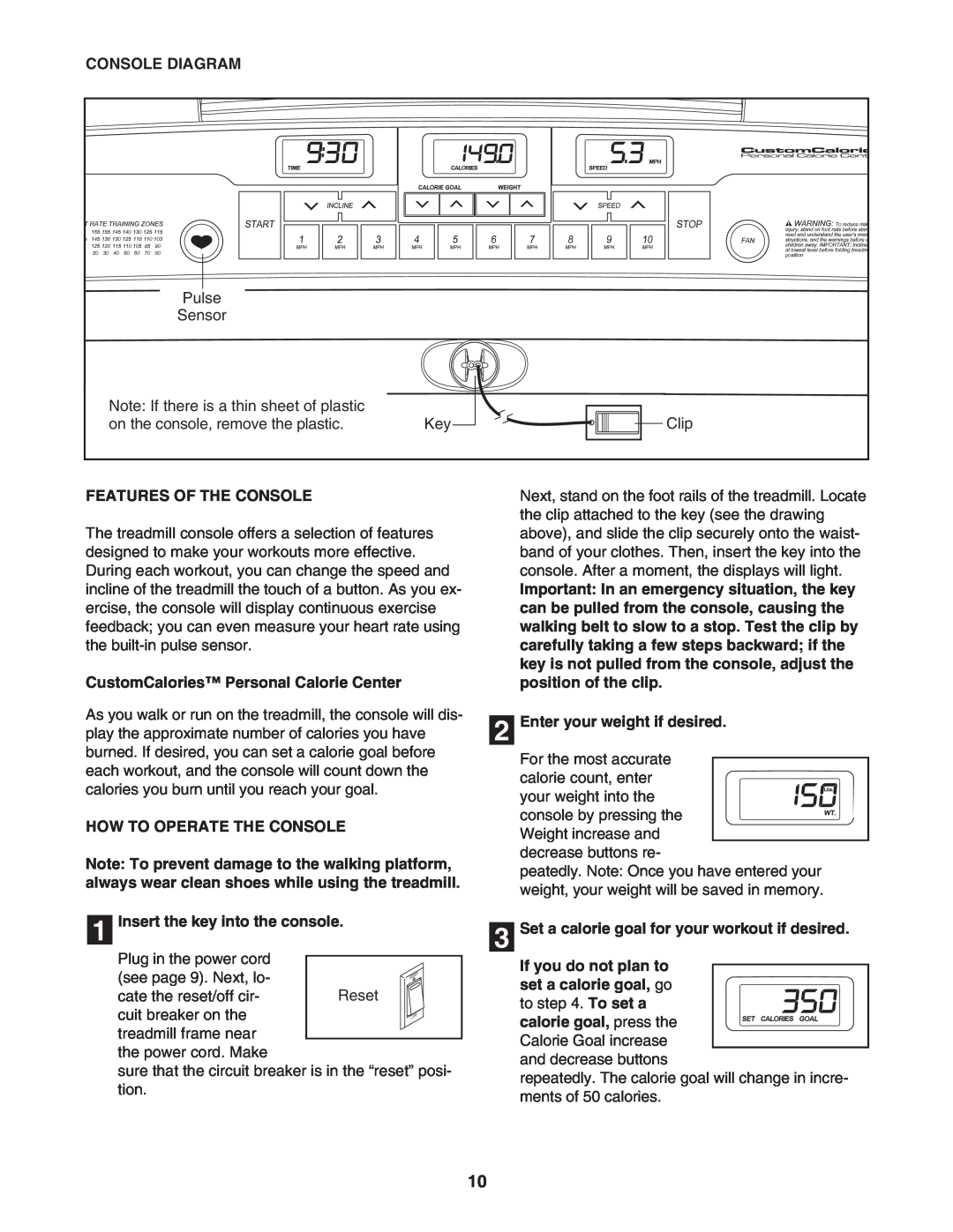 ProForm PFTL31105.1 user manual Console Diagram, Features Of The Console, CustomCalories Personal Calorie Center 