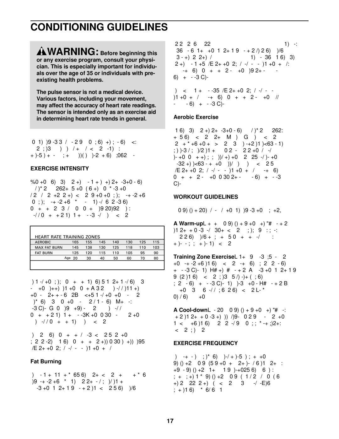 ProForm PFTL31130 user manual Conditioning Guidelines, Exercise Intensity, Workout Guidelines, Exercise Frequency 