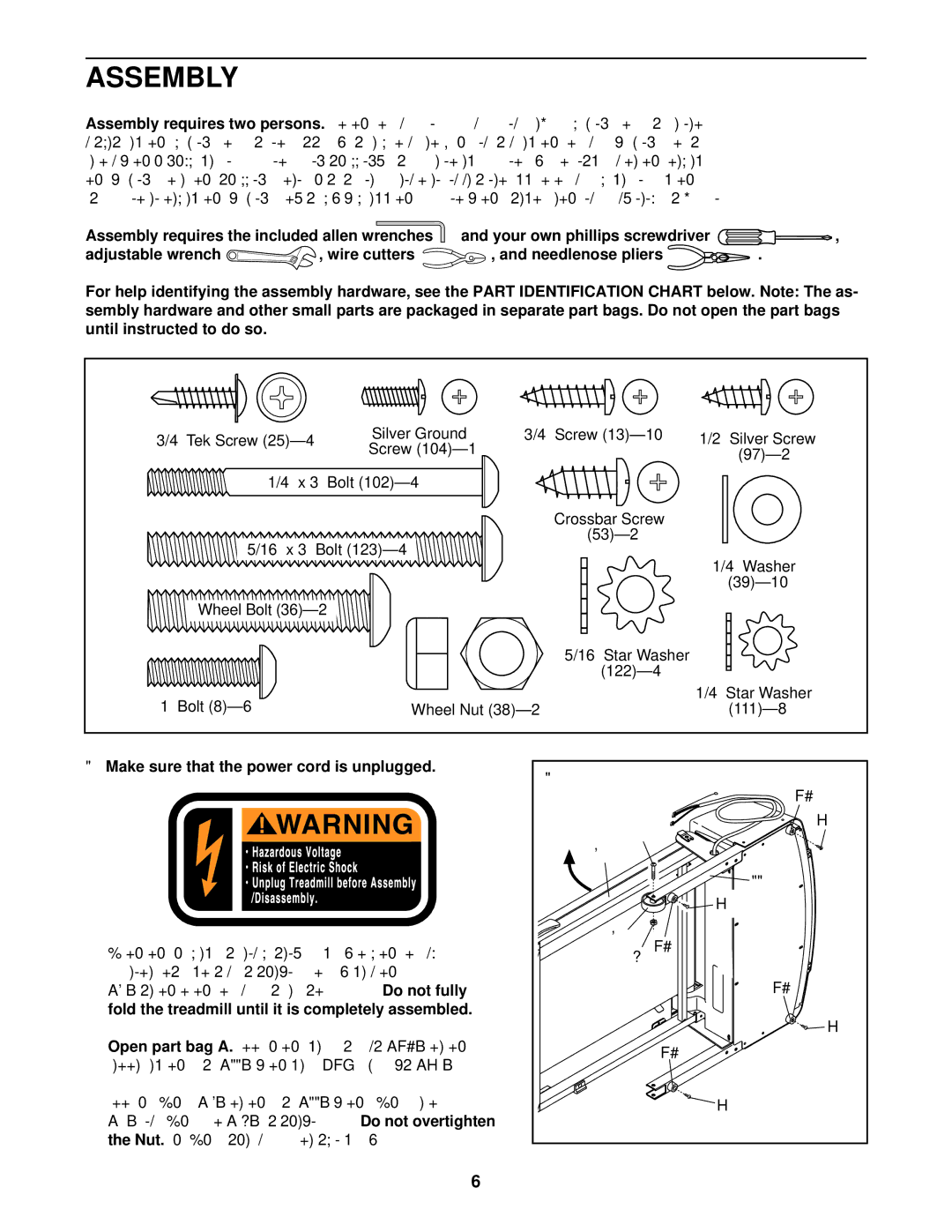 ProForm PFTL31130 user manual Assembly, Adjustable wrench Wire cutters, Until instructed to do so 