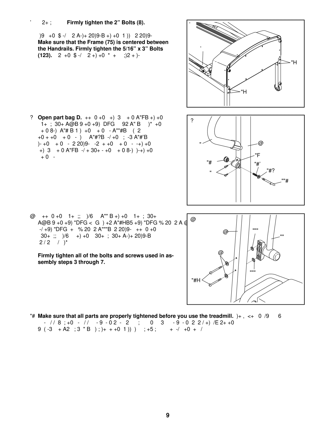 ProForm PFTL31130 user manual See . Firmly tighten the 2 Bolts, Lower the Handrails not shown to the floor as shown 