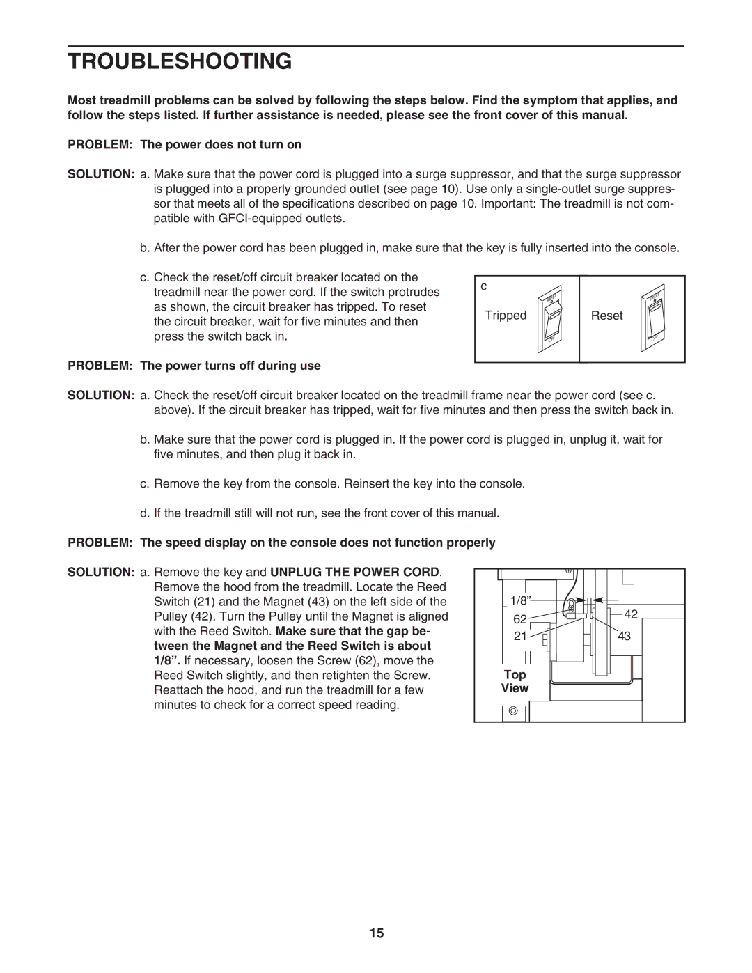 ProForm PFTL31304.0 user manual Troubleshooting, Problem The power turns off during use, Top 