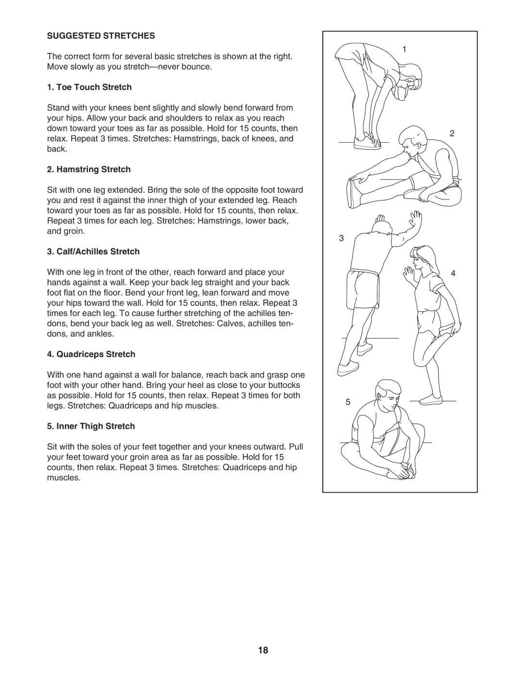 ProForm PFTL31304.0 user manual Suggested Stretches 