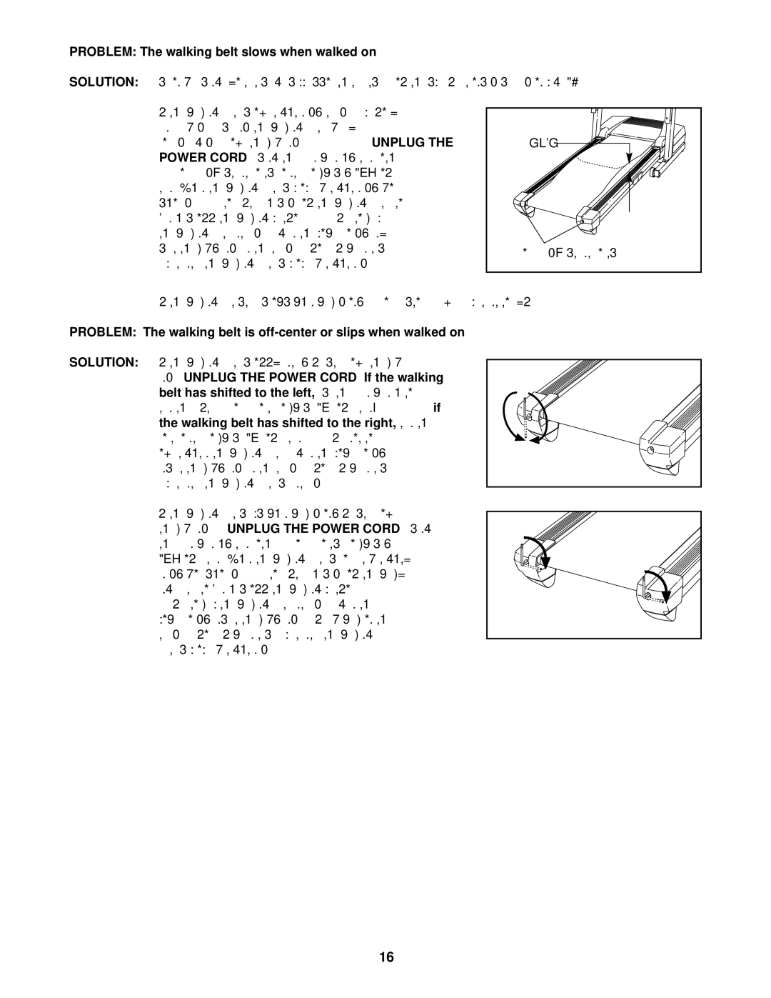 ProForm PFTL31330, 325i Problem The walking belt slows when walked on, Come damaged. Remove the key, Unplug the Power Cord 