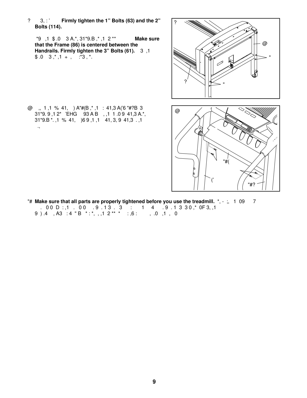 ProForm 325i, PFTL31330 user manual Firmly tighten the 1 Bolts 63, Make sure, Handrails. Firmly tighten the 3 Bolts 