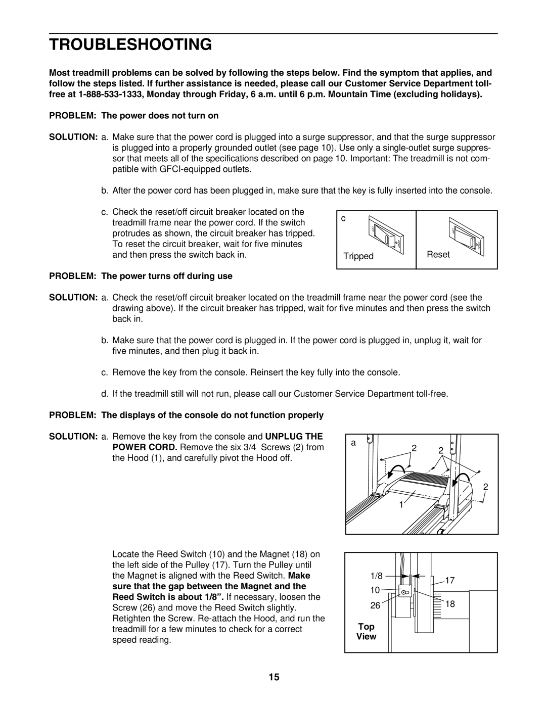 ProForm PFTL313340 user manual Troubleshooting, Problem The power turns off during use, Top 