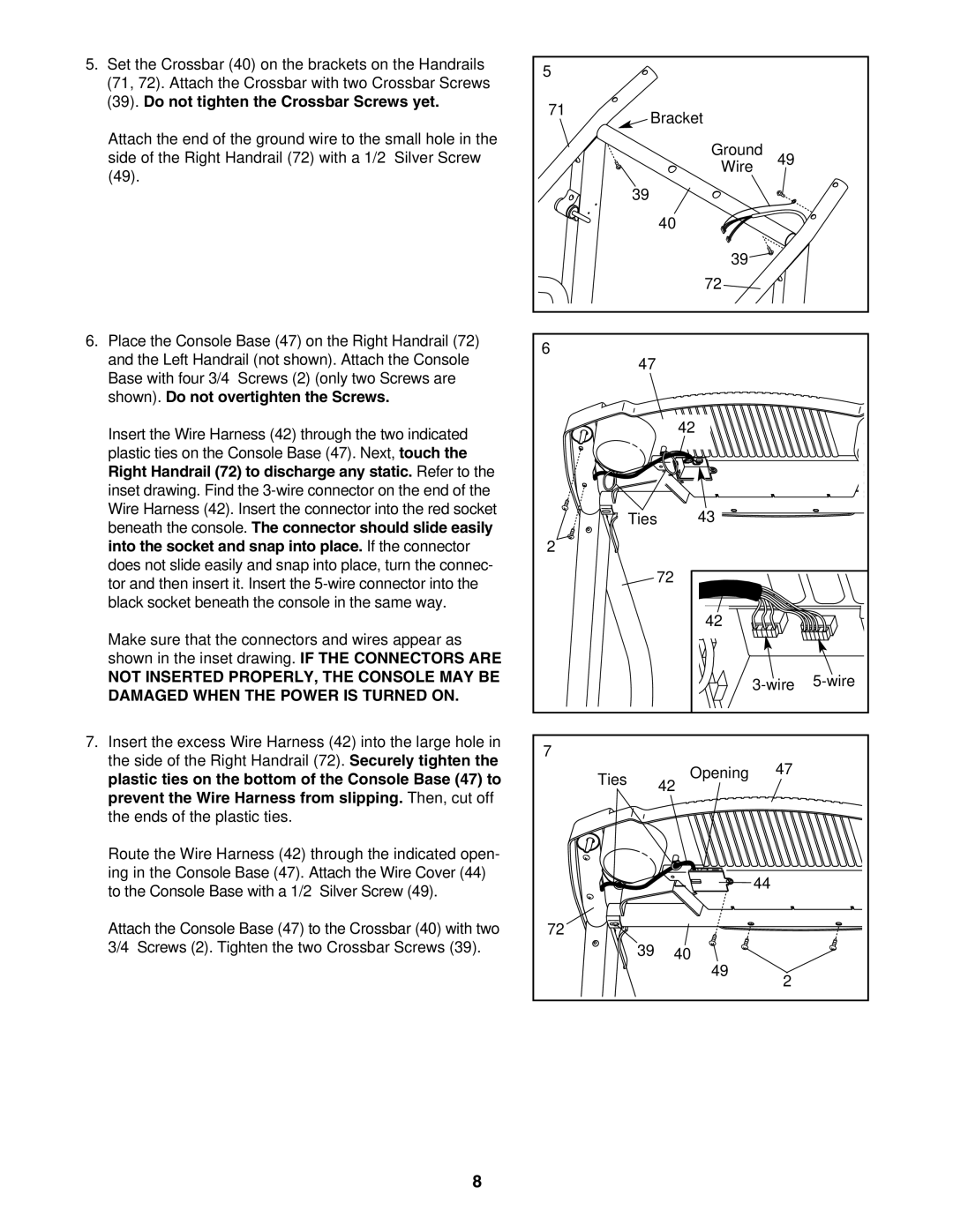 ProForm PFTL313340 user manual Bracket Ground Wire Ties Opening 