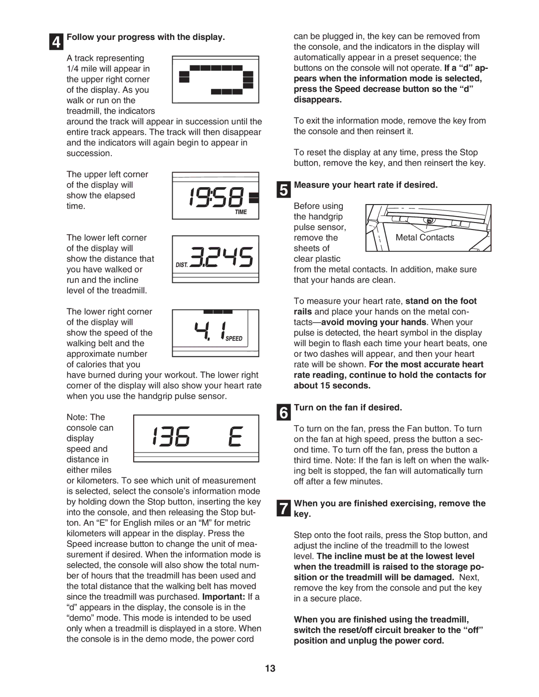 ProForm PFTL33105.0 Follow your progress with the display, Measure your heart rate if desired, Turn on the fan if desired 