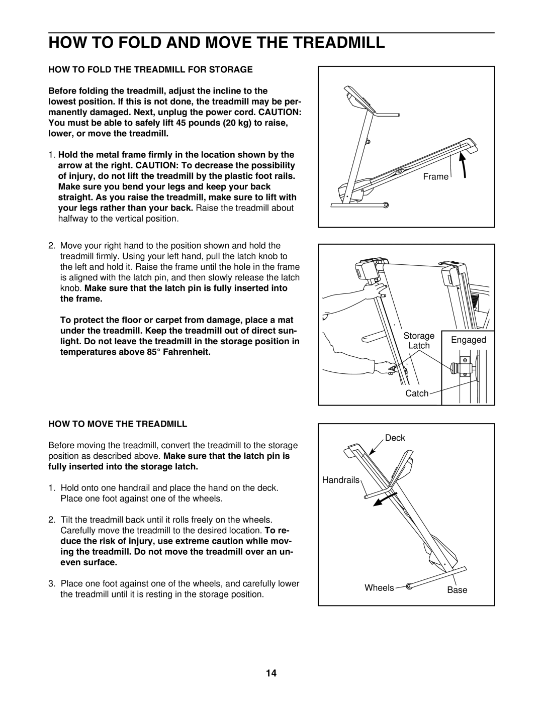 ProForm PFTL33105.0 HOW to Fold and Move the Treadmill, HOW to Fold the Treadmill for Storage, HOW to Move the Treadmill 