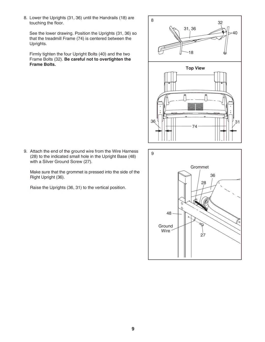 ProForm PFTL33105.0 user manual Frame Bolts 