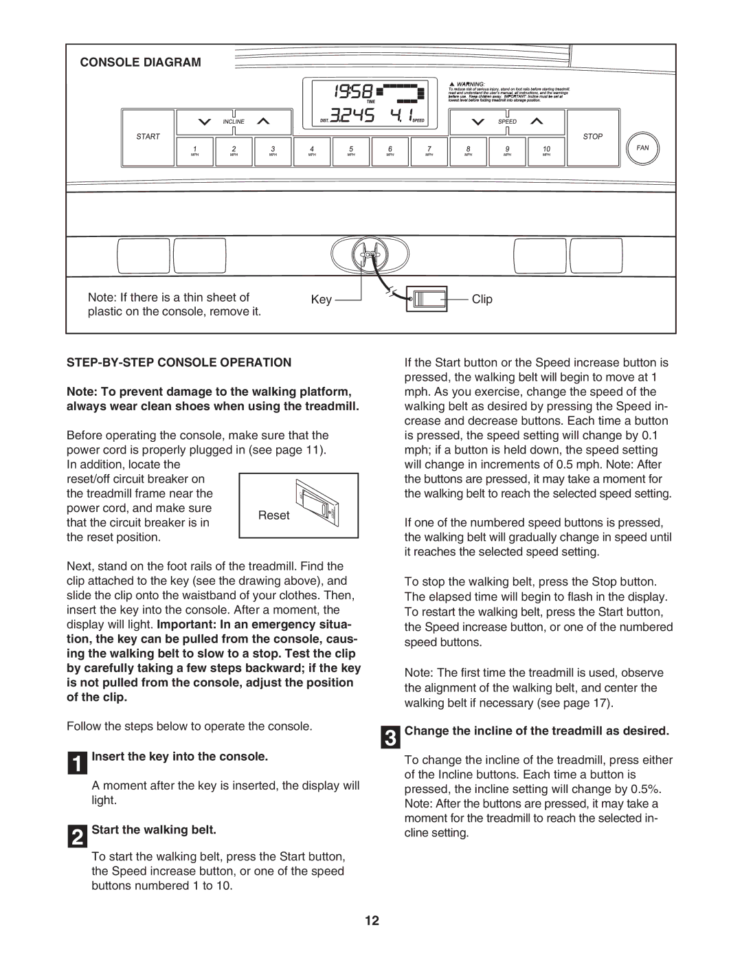 ProForm PFTL33105.2 user manual Console Diagram, STEP-BY-STEP Console Operation 