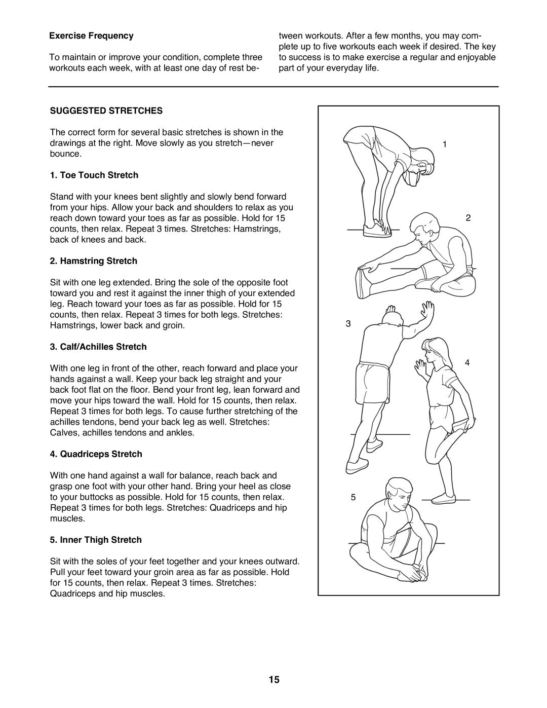 ProForm PFTL38581 user manual Suggested Stretches 