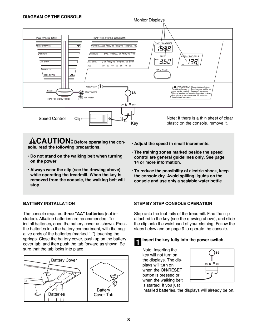 ProForm PFTL38581 user manual Diagram of the Console, Battery Installation, Step by Step Console Operation 