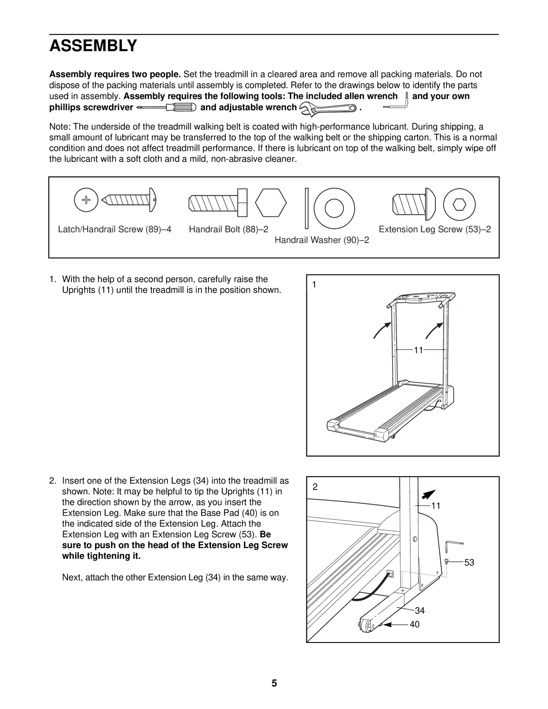 ProForm PFTL39190 user manual Assembly, Phillips screwdriver and adjustable wrench 