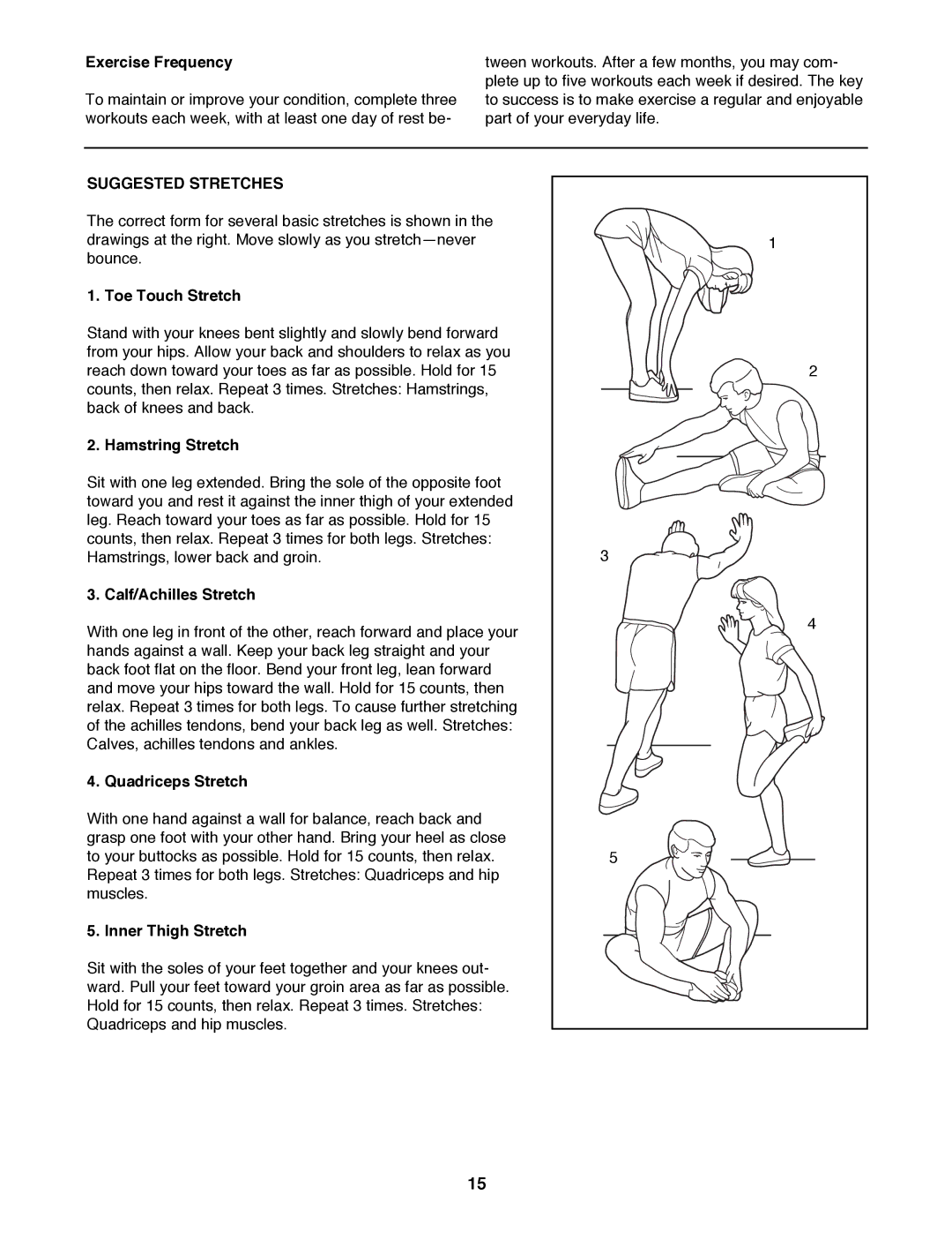 ProForm PFTL39191 user manual Suggested Stretches 