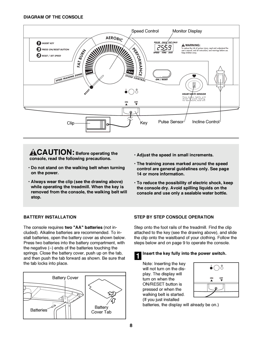 ProForm PFTL39191 user manual Diagram of the Console, Battery Installation, Step by Step Console Operation 