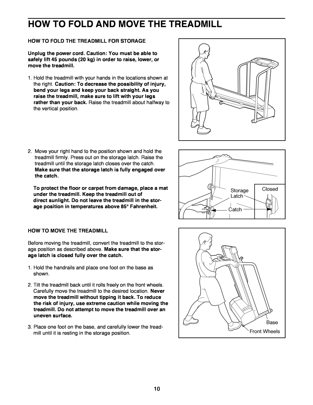 ProForm PFTL39191 How To Fold And Move The Treadmill, How To Fold The Treadmill For Storage, How To Move The Treadmill 