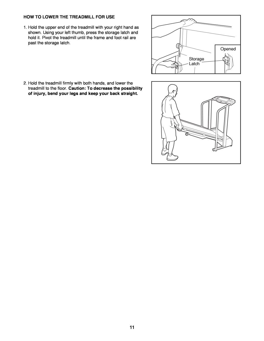 ProForm PFTL39191 user manual How To Lower The Treadmill For Use 