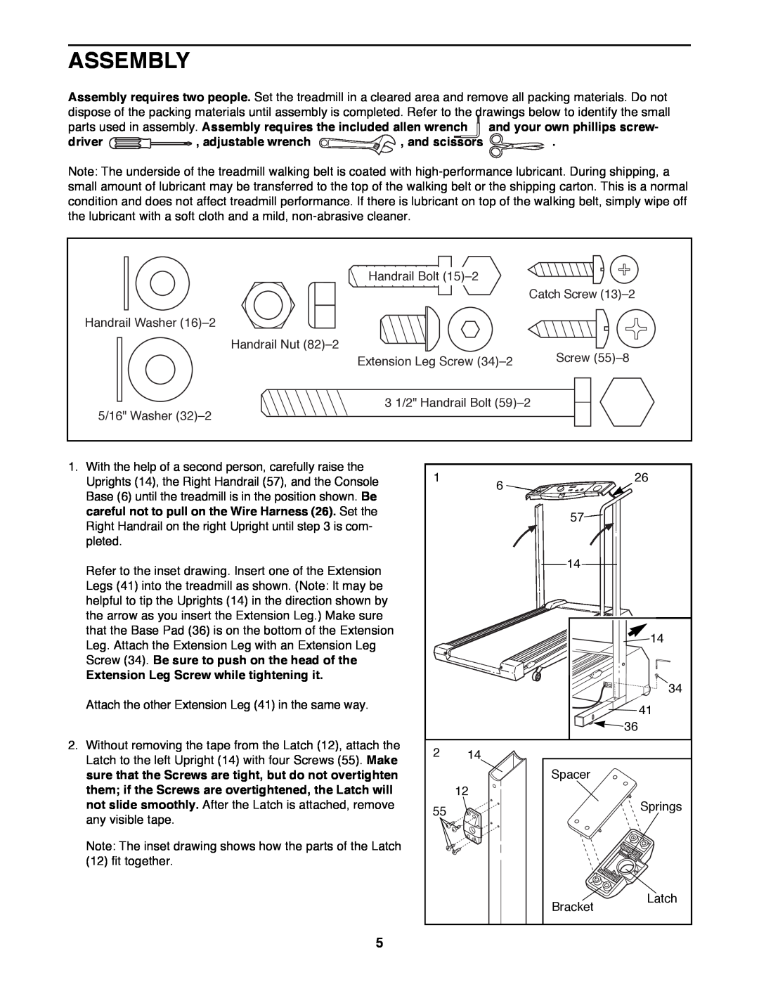 ProForm PFTL39191 user manual Assembly, driver , adjustable wrench , and scissors, Extension Leg Screw while tightening it 