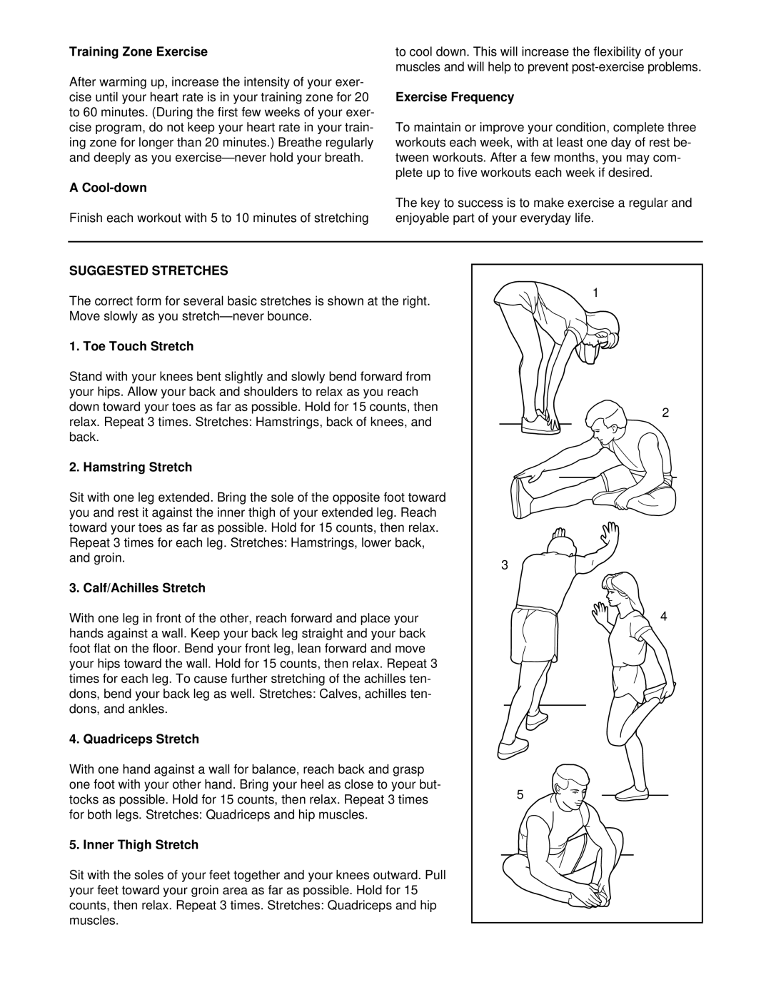 ProForm PFTL39193 user manual Suggested Stretches 