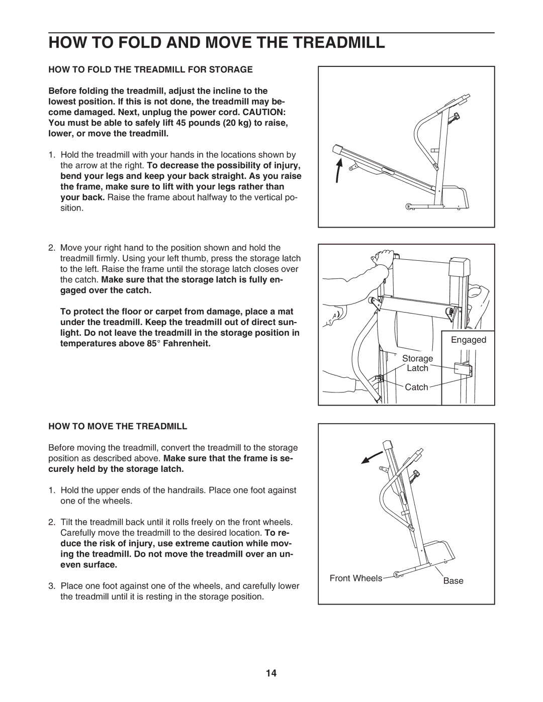 ProForm PFTL39305.0 HOW to Fold and Move the Treadmill, HOW to Fold the Treadmill for Storage, HOW to Move the Treadmill 