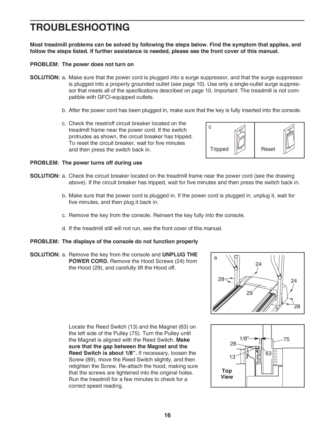 ProForm PFTL39305.0 user manual Troubleshooting, Problem The power turns off during use, Top 