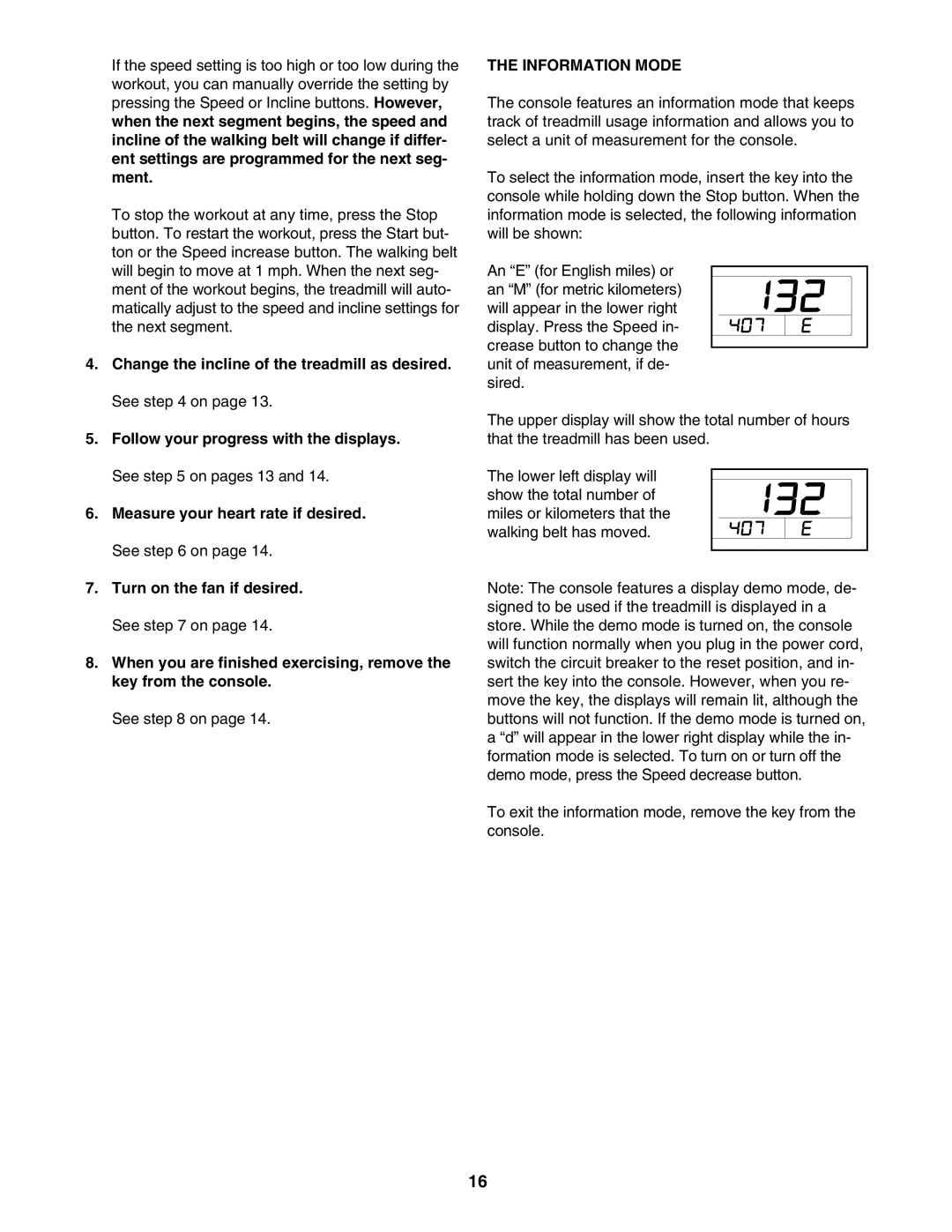 ProForm PFTL39507.1 user manual Information Mode 