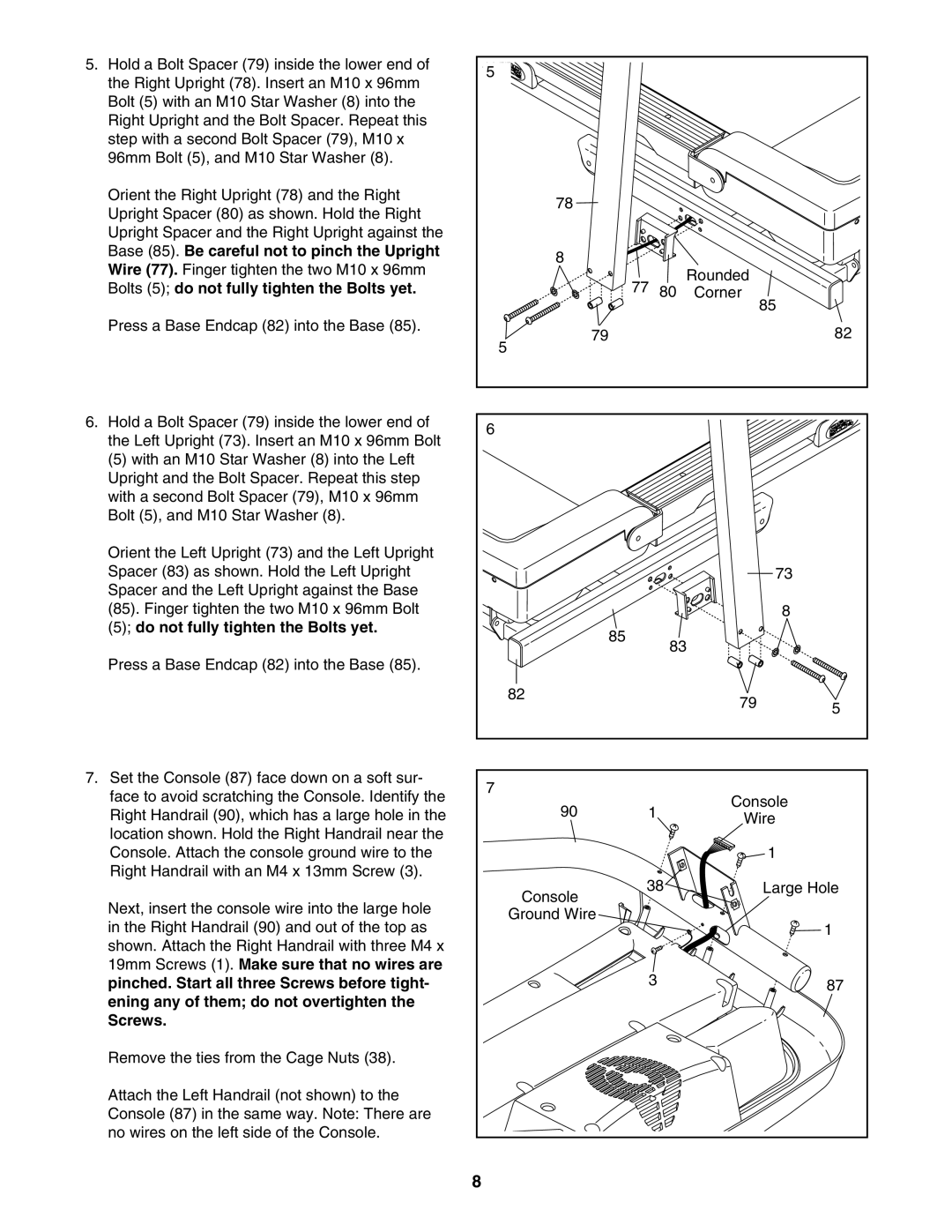 ProForm PFTL39507.1 user manual Base 85. Be careful not to pinch the Upright, Bolts 5 do not fully tighten the Bolts yet 