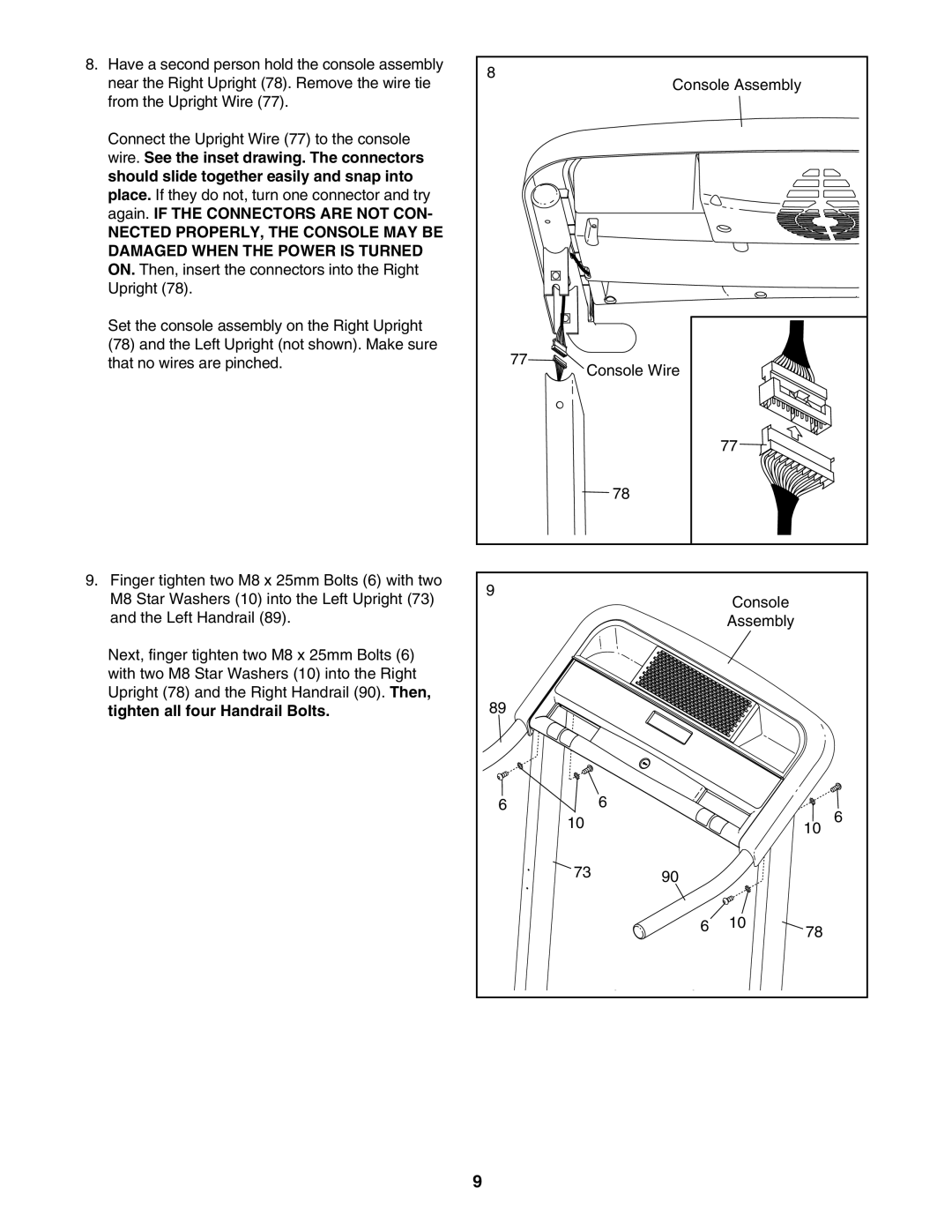 ProForm PFTL39507.1 user manual Tighten all four Handrail Bolts 