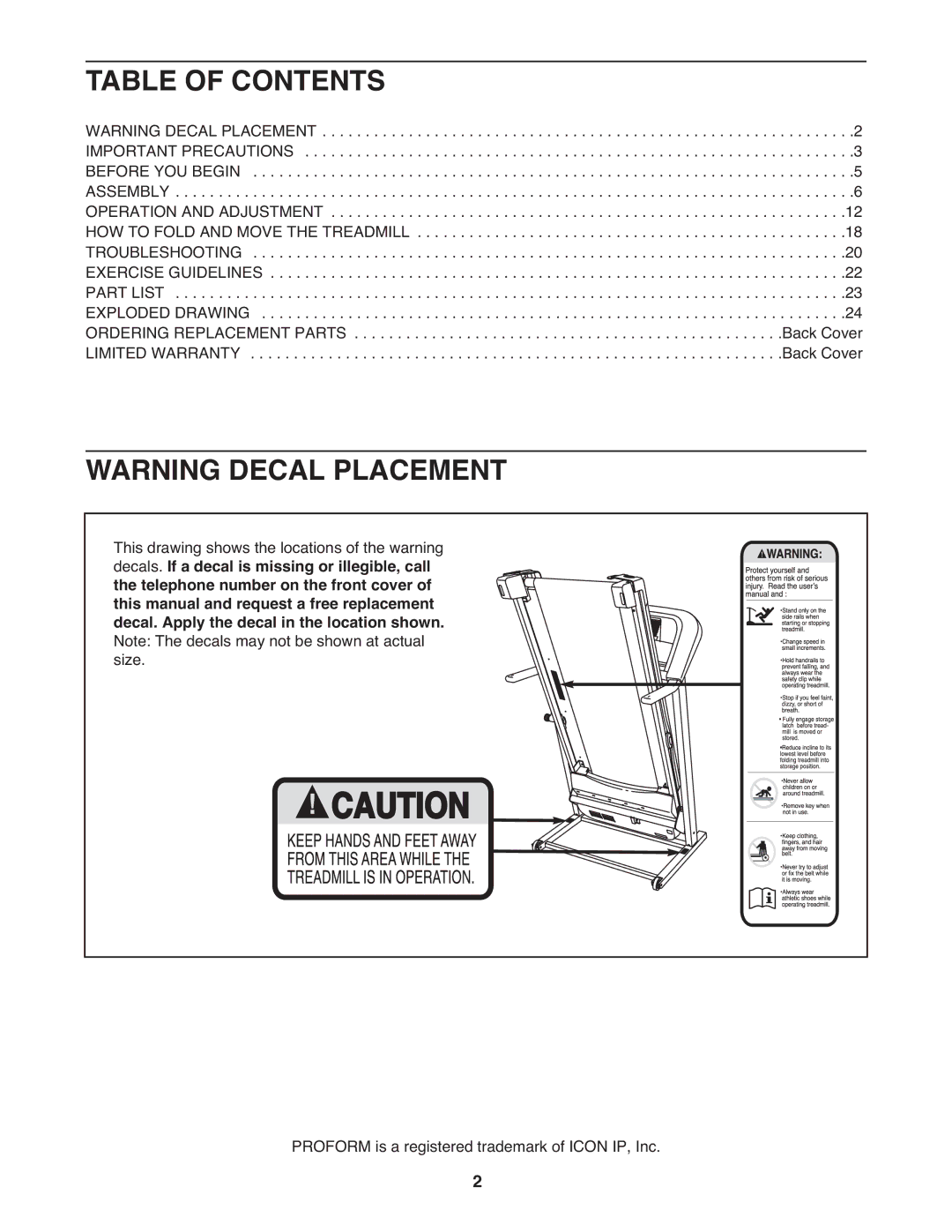 ProForm PFTL39509.0 user manual Table of Contents 