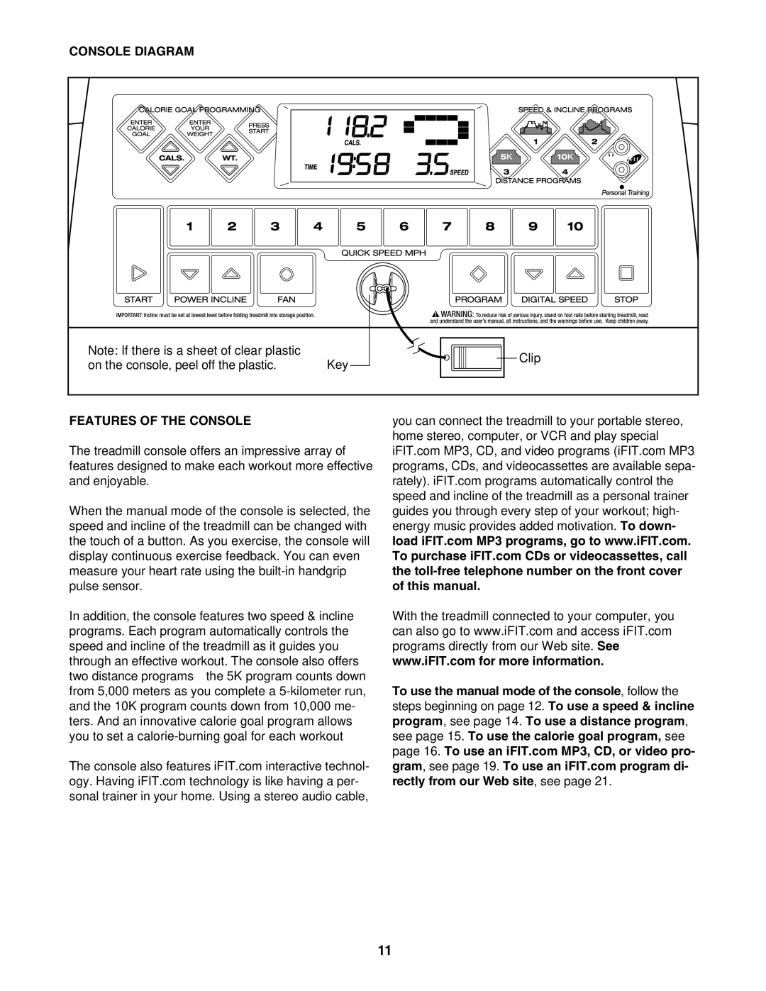 ProForm PFTL39706 user manual Console Diagram, Features of the Console 