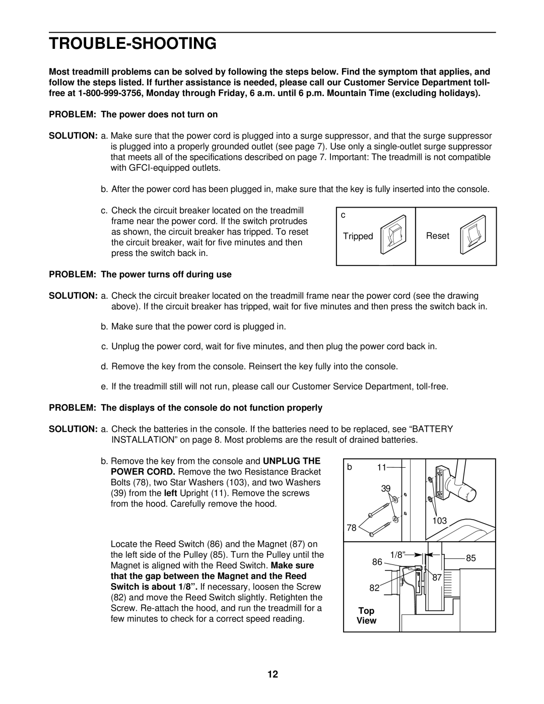 ProForm PFTL39710 user manual Trouble-Shooting, Problem The power turns off during use, Top 