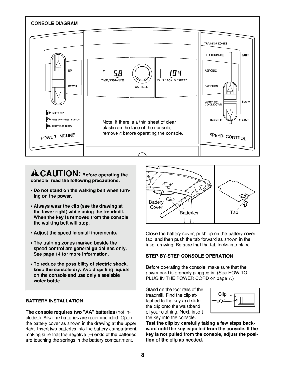 ProForm PFTL39710 user manual Console Diagram, Battery Installation, STEP-BY-STEP Console Operation 