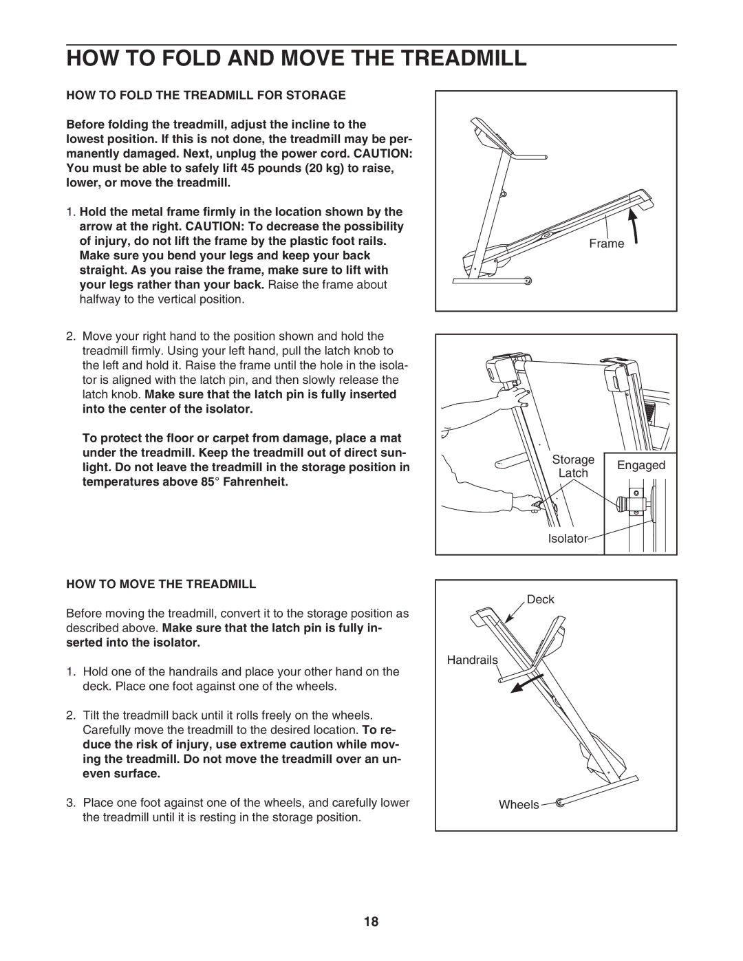 ProForm PFTL39907.0 HOW to Fold and Move the Treadmill, HOW to Fold the Treadmill for Storage, HOW to Move the Treadmill 