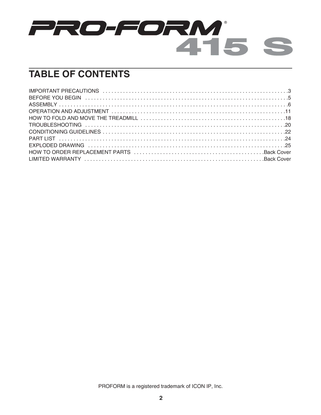 ProForm PFTL39907.0 user manual Table of Contents 